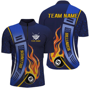 Blue 8 Ball Flame Fire Men Billiard Shirts Custom Billiard League Pool Jerseys For Team Pooler TDM2896