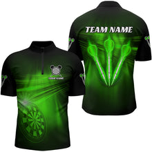 Load image into Gallery viewer, Personalized Green Darts Flash Light Men Dart Polo &amp; Quarter Zip Shirt, Dart Team Shirt Dart Jersey TDM3112