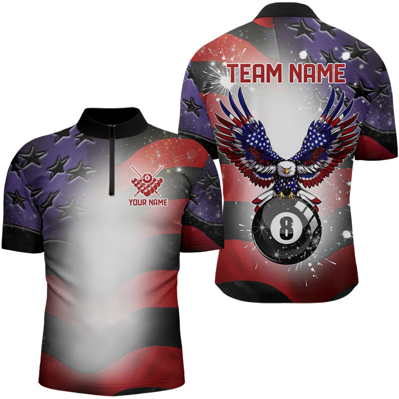 Glowing American Flag Eagle 8 Ball Pool Billiard Shirts For Men Custom Patriotic Billiard Jerseys TDM3360
