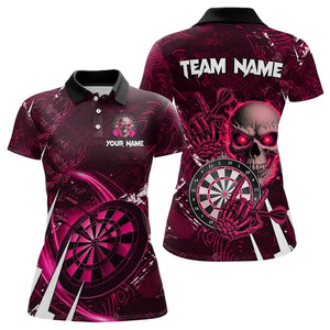 Personalized Pink 3D Skull Darts Polo & 1/4 Zip Shirts For Women Custom Cool Darts League Team Jersey TDM3366