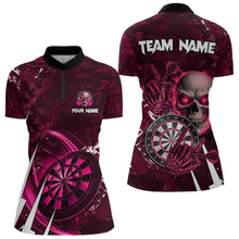 Load image into Gallery viewer, Personalized Pink 3D Skull Darts Polo &amp; 1/4 Zip Shirts For Women Custom Cool Darts League Team Jersey TDM3366