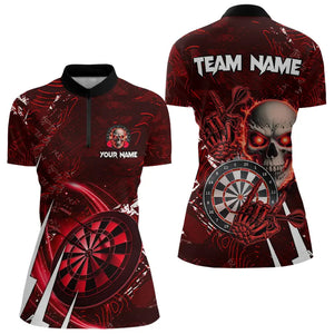 Personalized Red 3D Skull Darts Polo & 1/4 Zip Shirts For Women Custom Cool Darts League Team Jersey TDM3367