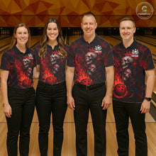 Load image into Gallery viewer, Red Flaming Skull Bowling Shirts For Women Custom Fire Bowling Team Jersey Polo &amp; Quarter Zip TDM5617