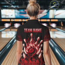 Load image into Gallery viewer, Red Flaming Skull Bowling Shirts For Women Custom Fire Bowling Team Jersey Polo &amp; Quarter Zip TDM5617