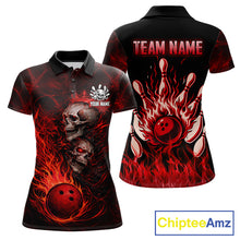 Load image into Gallery viewer, Red Flaming Skull Bowling Shirts For Women Custom Fire Bowling Team Jersey Polo &amp; Quarter Zip TDM5617