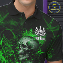 Load image into Gallery viewer, Green Flaming Skull Bowling Shirts For Men Custom Fire Bowling Team Jersey Polo &amp; Quarter Zip TDM5618