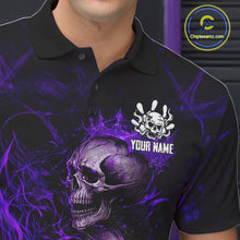 Load image into Gallery viewer, Purple Flaming Skull Bowling Shirts For Men Custom Fire Bowling Team Jersey Polo &amp; Quarter Zip TDM5619