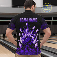 Load image into Gallery viewer, Purple Flaming Skull Bowling Shirts For Men Custom Fire Bowling Team Jersey Polo &amp; Quarter Zip TDM5619