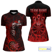 Load image into Gallery viewer, Red Flaming Skull Darts Polo &amp; Quarter Zip Custom Fire Darts Shirt For Women, Darts Team Jersey TDM5620