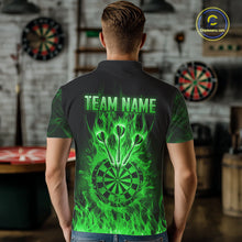 Load image into Gallery viewer, Green Flaming Skull Darts Polo &amp; Quarter Zip Custom Fire Darts Shirt For Men, Darts Team Jersey TDM5621