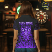 Load image into Gallery viewer, Purple Flaming Skull Darts Polo &amp; Quarter Zip Custom Fire Darts Shirt For Women, Darts Team Jersey TDM5622