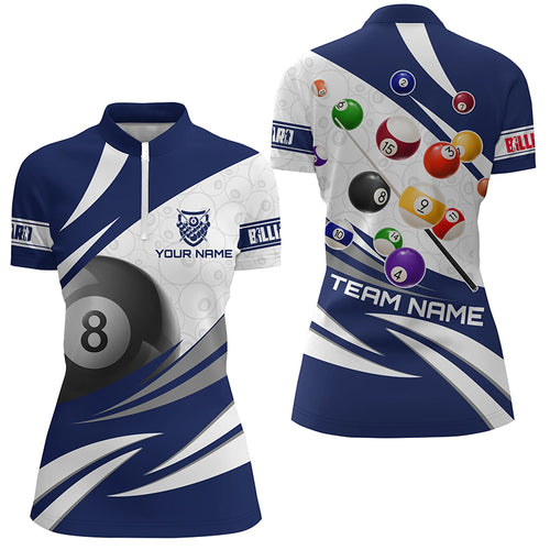 3D 8 Ball Pool Billiard Balls Custom Women Quarter-Zip Shirts Custom Blue Billiard Jerseys TDM1170