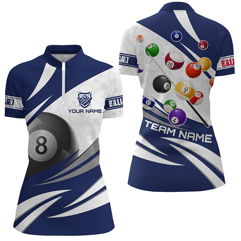 3D 8 Ball Pool Billiard Balls Custom Women Quarter-Zip Shirts Custom Blue Billiard Jerseys TDM1170