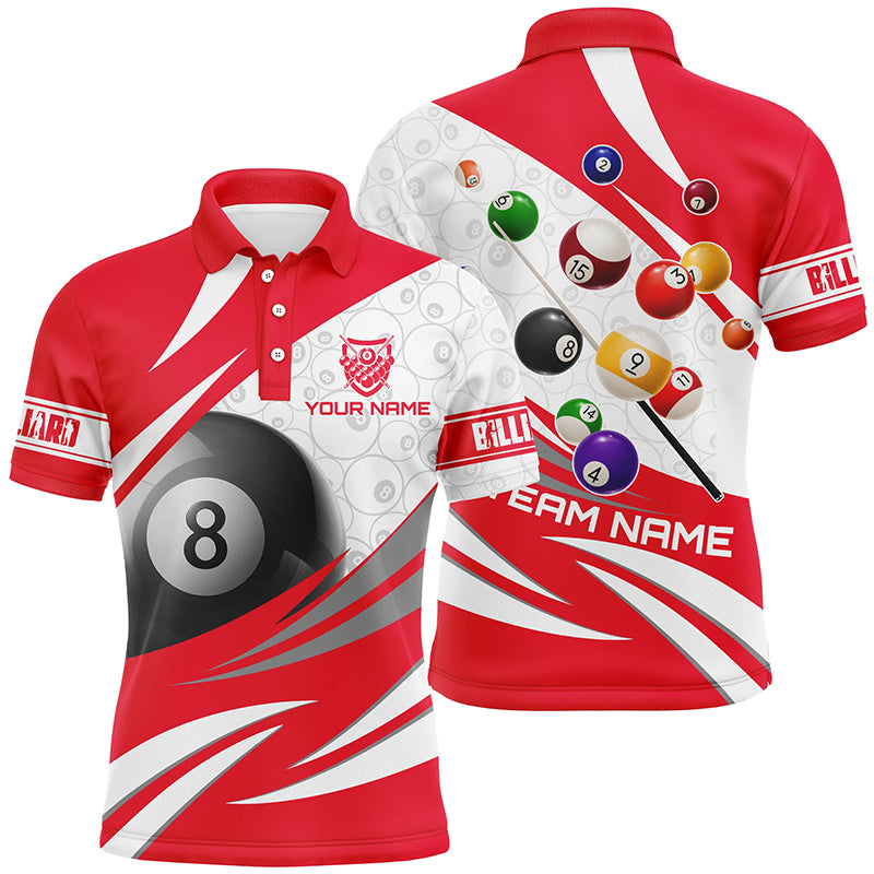 3D 8 Ball Pool Billiard Balls Personalized Men Billiard Polo Shirts Custom Red Billiard Jerseys TDM1171