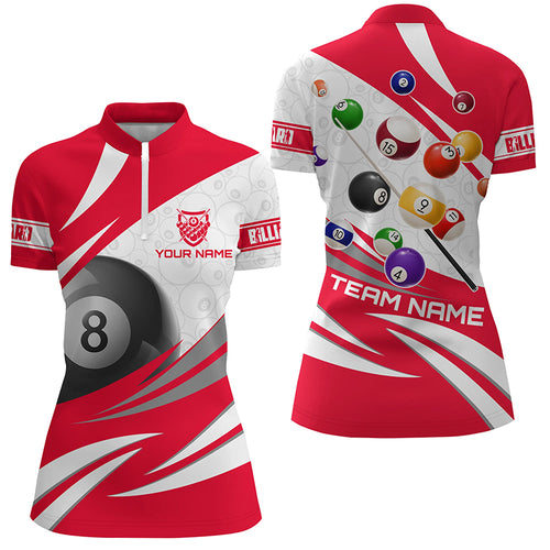 3D 8 Ball Pool Billiard Balls Customized Women Quarter-Zip Shirts Custom Red Billiard Jerseys TDM1171