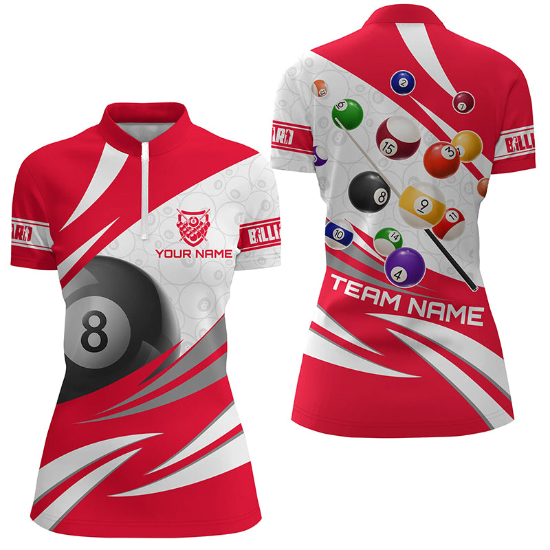 3D 8 Ball Pool Billiard Balls Customized Women Quarter-Zip Shirts Custom Red Billiard Jerseys TDM1171