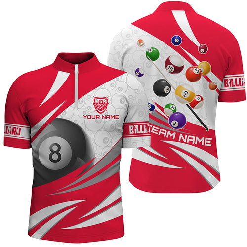 3D 8 Ball Pool Billiard Balls Customized Men Quarter-Zip Shirts Custom Red Billiard Jerseys TDM1171