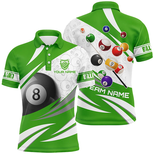 3D 8 Ball Pool Billiard Balls Personalized Men Billiard Polo Shirts Custom Green Billiard Jerseys TDM1172
