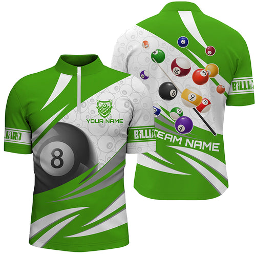 3D 8 Ball Pool Billiard Balls Custom Men Quarter-Zip Shirts Custom Green Billiard Jerseys TDM1172