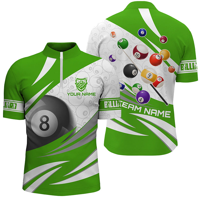 3D 8 Ball Pool Billiard Balls Custom Men Quarter-Zip Shirts Custom Green Billiard Jerseys TDM1172