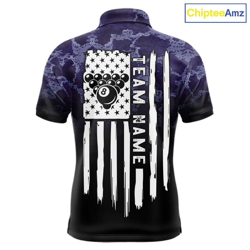 Black And Purple Camo US Flag 8 Ball Billiard Shirt For Men Custom Pool Team Jersey Polo & 1/4 Zip TDM5995