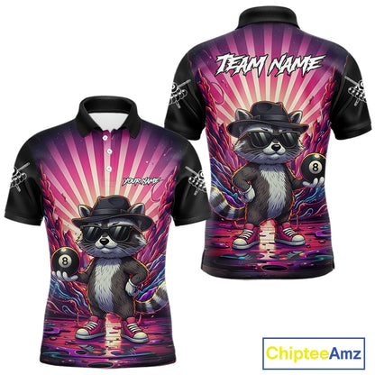 Funny Raccoon 8 Ball Billiard Shirt For Men Custom Pink Graffiti Pool Jersey Team Polo & 1/4 Zip TDM5998
