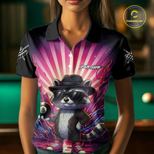 Load image into Gallery viewer, Funny Raccoon 8 Ball Billiard Shirt For Women Custom Pink Graffiti Pool Jersey Team Polo &amp; 1/4 Zip TDM5998
