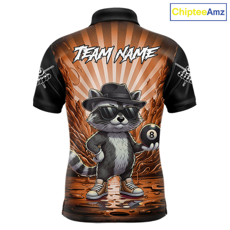 Funny Raccoon 8 Ball Billiard Shirt For Men Custom Orange Graffiti Pool Jersey Team Polo & 1/4 Zip TDM5999