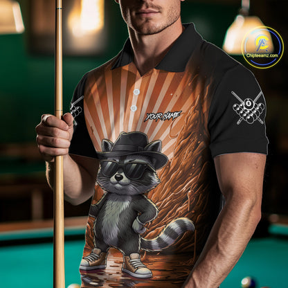 Funny Raccoon 8 Ball Billiard Shirt For Men Custom Orange Graffiti Pool Jersey Team Polo & 1/4 Zip TDM5999