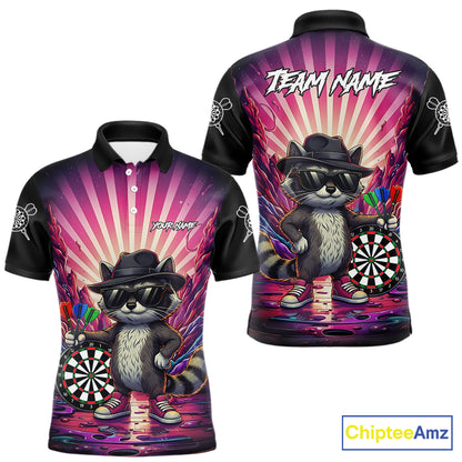 Pink Funny Raccoon Neon Graffiti Darts Shirt For Men Custom Darts Jersey Team Polo & 1/4 Zip TDM6000