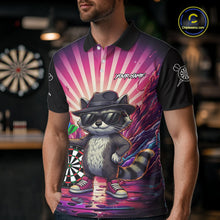 Load image into Gallery viewer, Pink Funny Raccoon Neon Graffiti Darts Shirt For Men Custom Darts Jersey Team Polo &amp; 1/4 Zip TDM6000