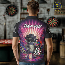 Load image into Gallery viewer, Pink Funny Raccoon Neon Graffiti Darts Shirt For Men Custom Darts Jersey Team Polo &amp; 1/4 Zip TDM6000