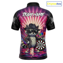 Load image into Gallery viewer, Pink Funny Raccoon Neon Graffiti Darts Shirt For Men Custom Darts Jersey Team Polo &amp; 1/4 Zip TDM6000