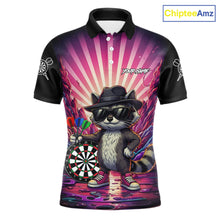 Load image into Gallery viewer, Pink Funny Raccoon Neon Graffiti Darts Shirt For Men Custom Darts Jersey Team Polo &amp; 1/4 Zip TDM6000