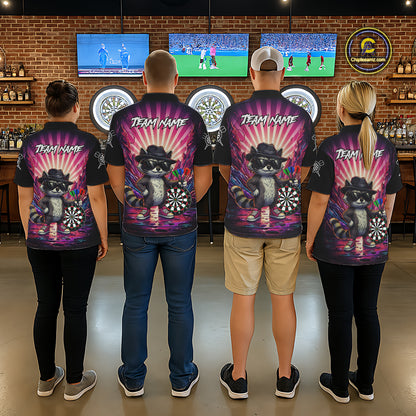 Pink Funny Raccoon Neon Graffiti Darts Shirt For Men Custom Darts Jersey Team Polo & 1/4 Zip TDM6000