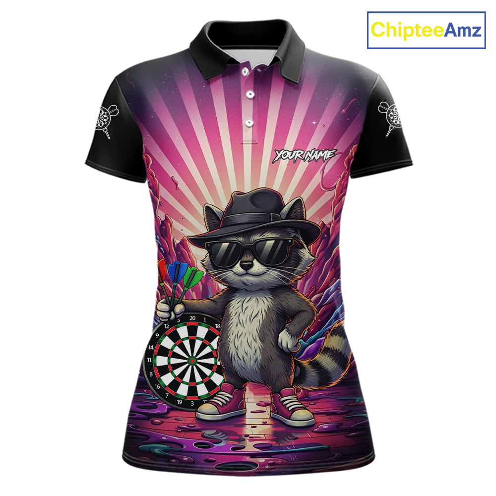 Pink Funny Raccoon Neon Graffiti Darts Shirt For Women Custom Darts Jersey Team Polo & 1/4 Zip TDM6000