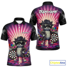 Load image into Gallery viewer, Pink Funny Raccoon Neon Graffiti Darts Shirt For Men Custom Darts Jersey Team Polo &amp; 1/4 Zip TDM6000