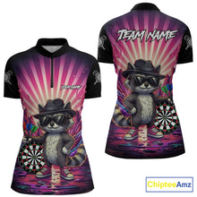 Load image into Gallery viewer, Pink Funny Raccoon Neon Graffiti Darts Shirt For Women Custom Darts Jersey Team Polo &amp; 1/4 Zip TDM6000