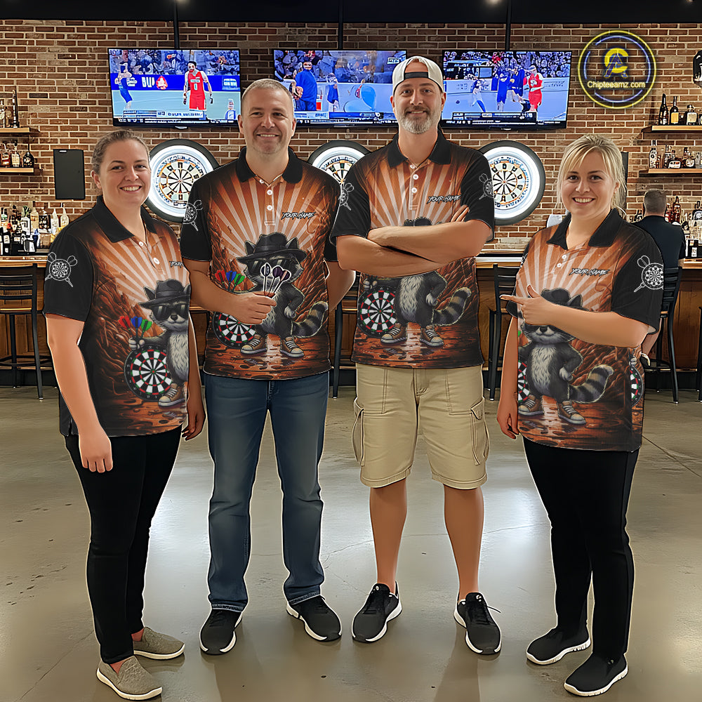 Orange Funny Raccoon Neon Graffiti Darts Shirt For Women Custom Darts Jersey Team Polo & 1/4 Zip TDM6001