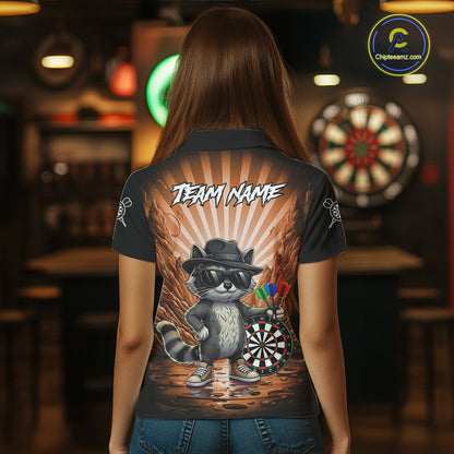 Orange Funny Raccoon Neon Graffiti Darts Shirt For Women Custom Darts Jersey Team Polo & 1/4 Zip TDM6001