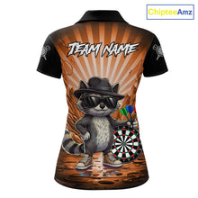 Load image into Gallery viewer, Orange Funny Raccoon Neon Graffiti Darts Shirt For Women Custom Darts Jersey Team Polo &amp; 1/4 Zip TDM6001