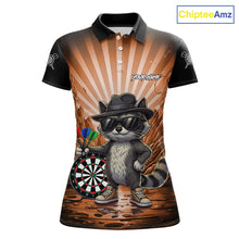 Load image into Gallery viewer, Orange Funny Raccoon Neon Graffiti Darts Shirt For Women Custom Darts Jersey Team Polo &amp; 1/4 Zip TDM6001