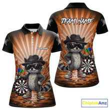 Load image into Gallery viewer, Orange Funny Raccoon Neon Graffiti Darts Shirt For Women Custom Darts Jersey Team Polo &amp; 1/4 Zip TDM6001