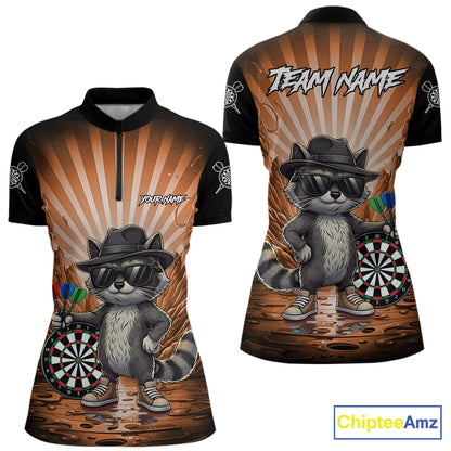 Orange Funny Raccoon Neon Graffiti Darts Shirt For Women Custom Darts Jersey Team Polo & 1/4 Zip TDM6001