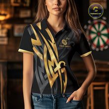 Load image into Gallery viewer, Black And Gold Dartboard Crown Dart Shirts For Women Custom Tribal Dart Jersey Team Polo &amp; 1/4 Zip TDM6228