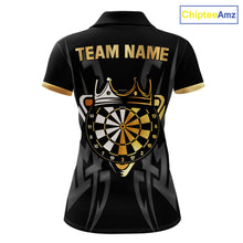 Load image into Gallery viewer, Black And Gold Dartboard Crown Dart Shirts For Women Custom Tribal Dart Jersey Team Polo &amp; 1/4 Zip TDM6228