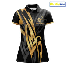 Load image into Gallery viewer, Black And Gold Dartboard Crown Dart Shirts For Women Custom Tribal Dart Jersey Team Polo &amp; 1/4 Zip TDM6228