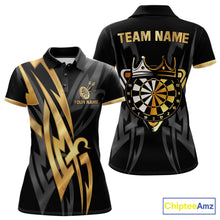 Load image into Gallery viewer, Black And Gold Dartboard Crown Dart Shirts For Women Custom Tribal Dart Jersey Team Polo &amp; 1/4 Zip TDM6228