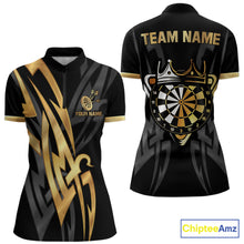 Load image into Gallery viewer, Black And Gold Dartboard Crown Dart Shirts For Women Custom Tribal Dart Jersey Team Polo &amp; 1/4 Zip TDM6228