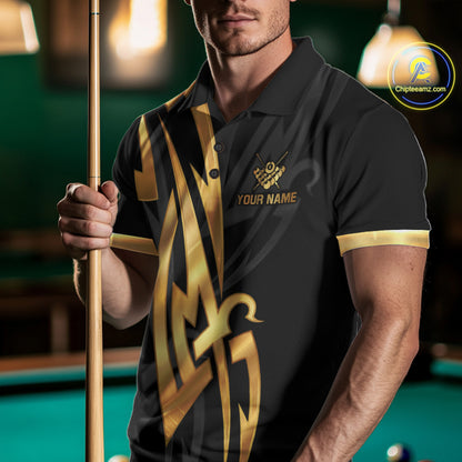 Black And Gold 8 Ball Crown Billiard Shirts For Men Custom Tribal Pool Team Jersey Polo & 1/4 Zip TDM6229